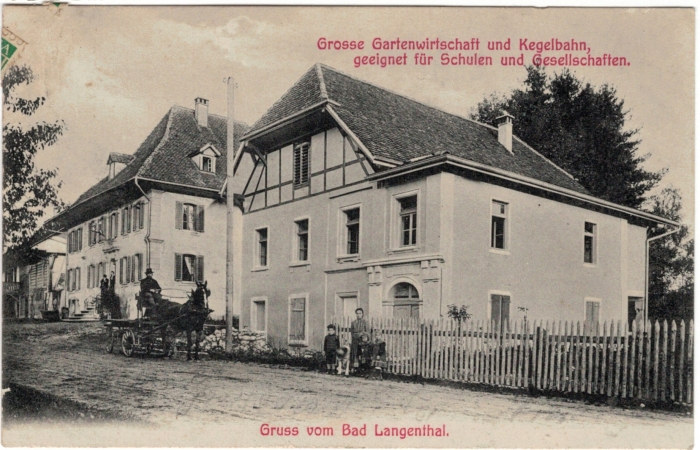 <p>Langenthal Bad mit Kegelbahn und Gartenwirtschaft und Fuhrwerk , Karte Top Zustand</p>
